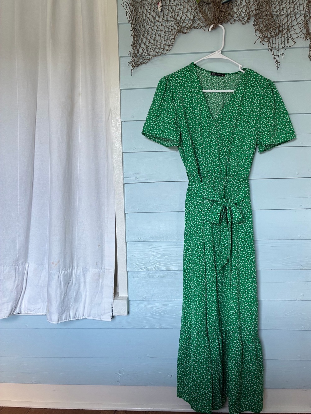Pretty Garden Green Floral Wrap Maxi Dress with Tie Waist